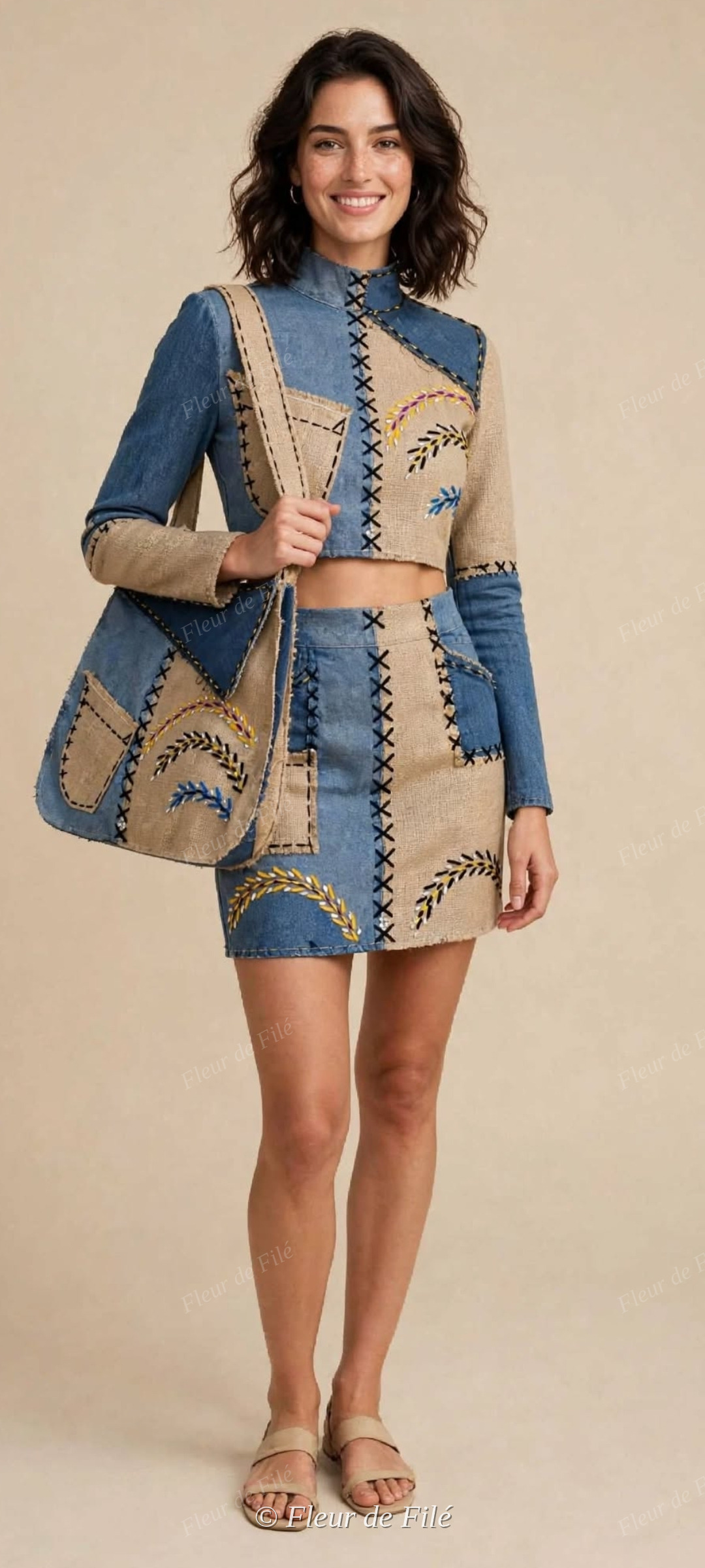 Patchwork Denim Mini Skirt - Indigo Halter
