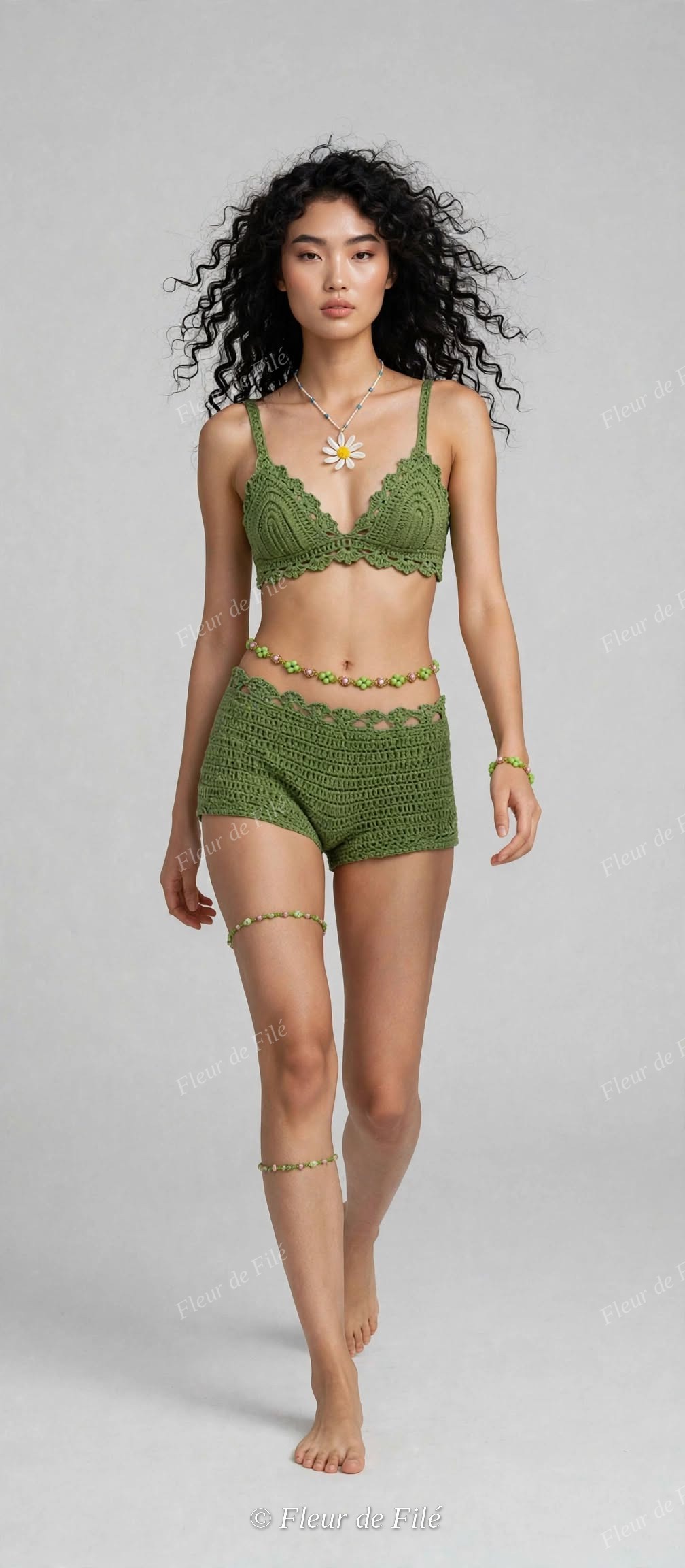Crochet Shorts and Top Set - Olive