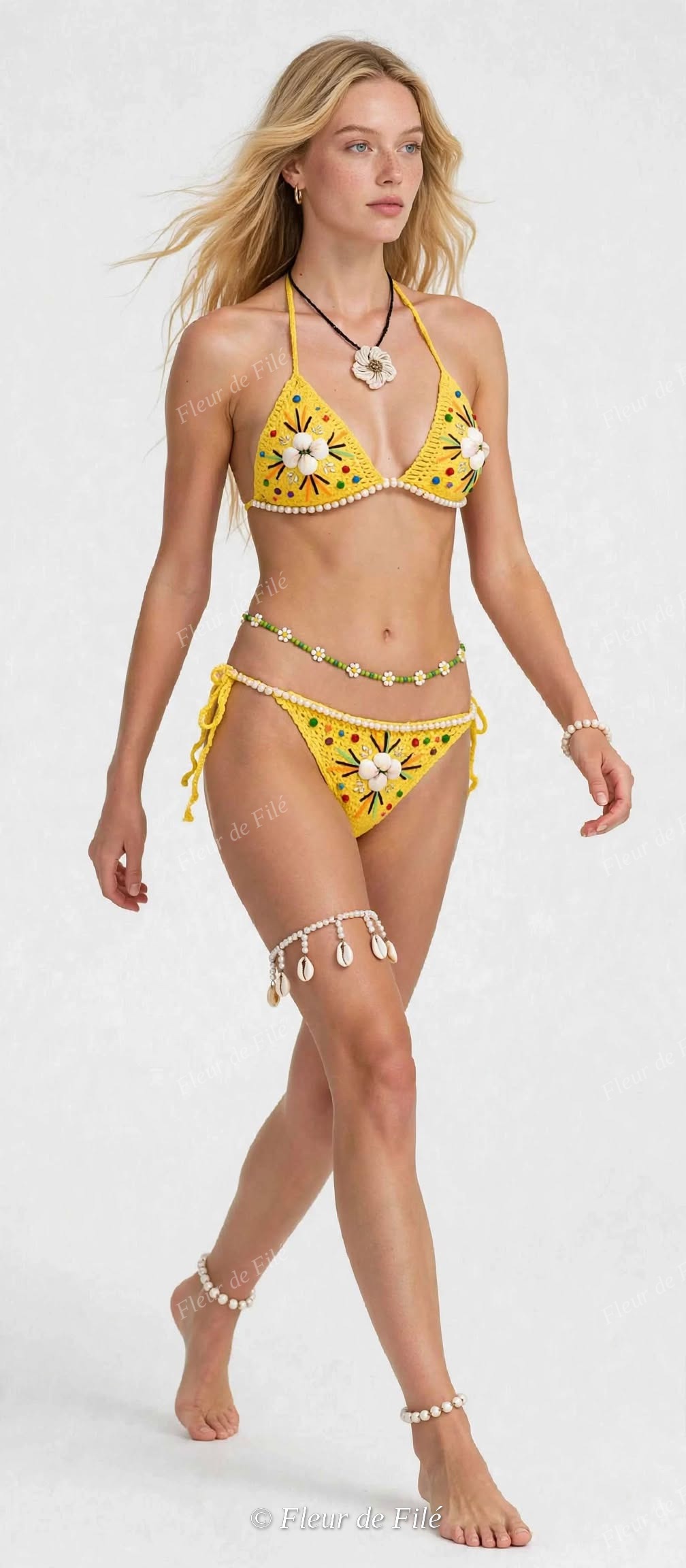 Yellow Crochet Bikini Set - Coquille