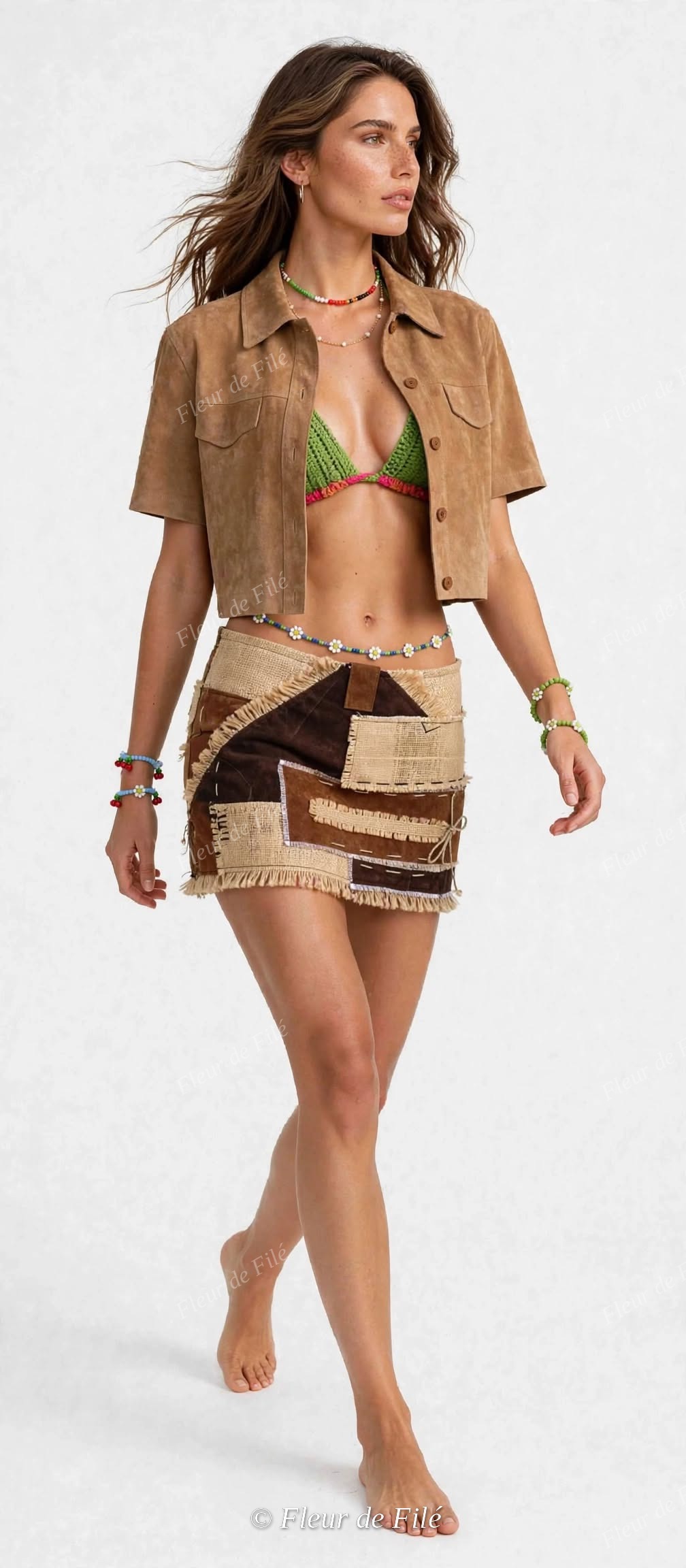 Patchwork Suede Jacket for Women - Daim Patch