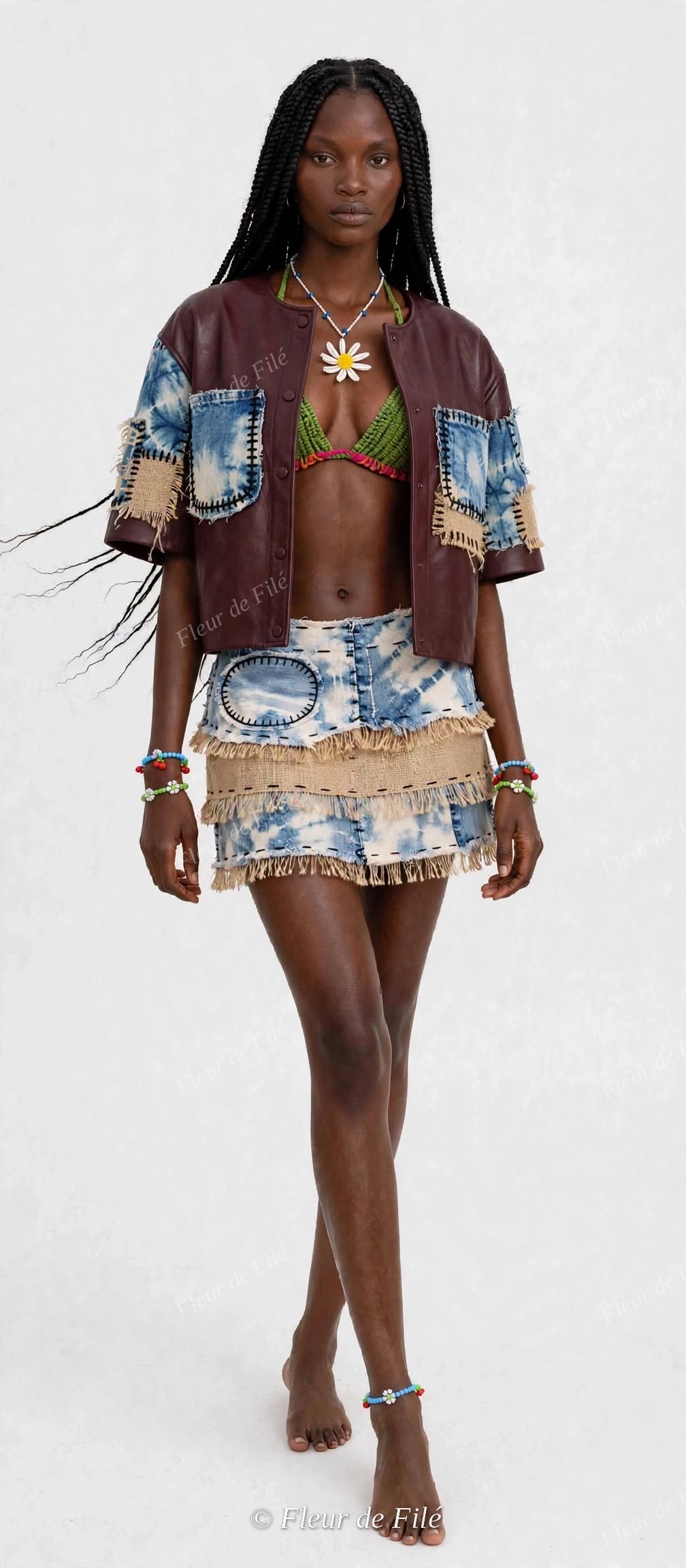 Patchwork Denim Mini Skirt - Cuir Indigo