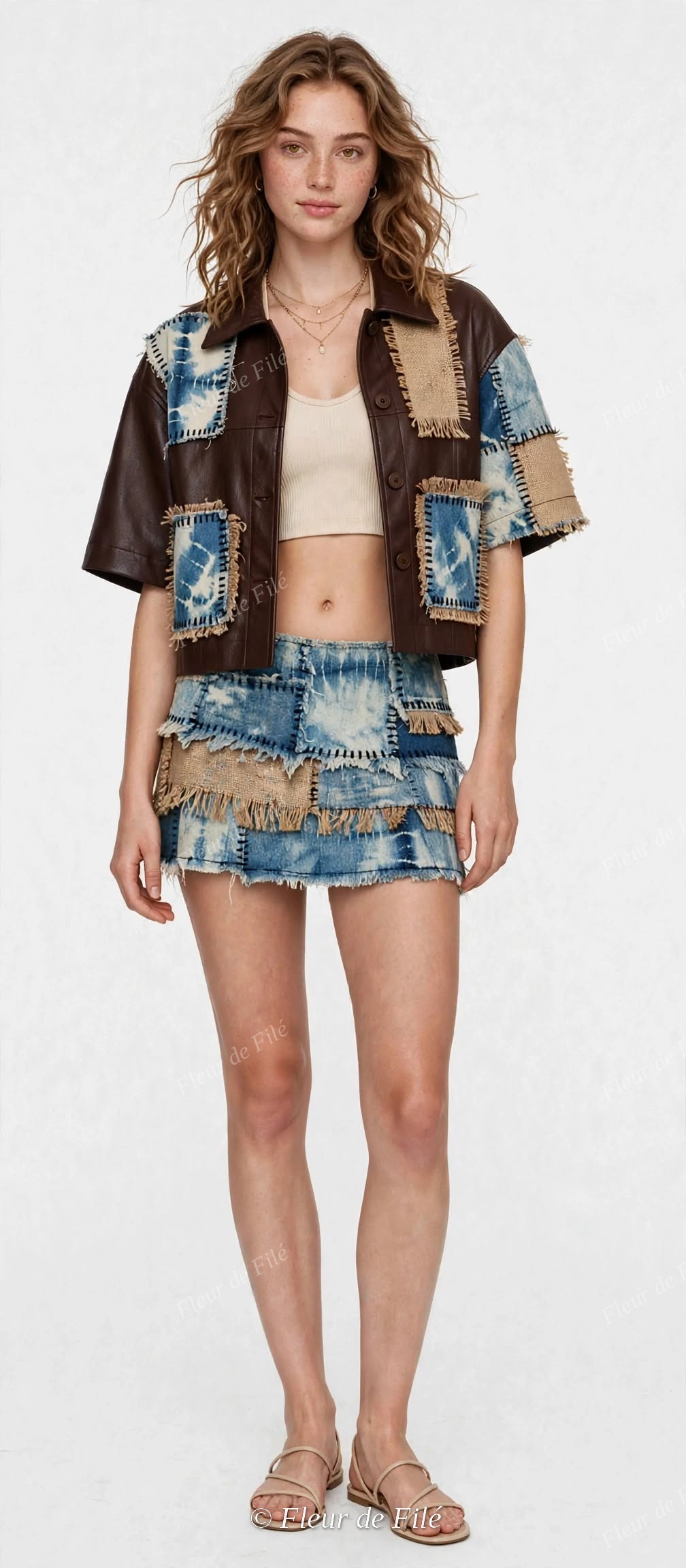 Patchwork Denim Mini Skirt - Cuir Indigo