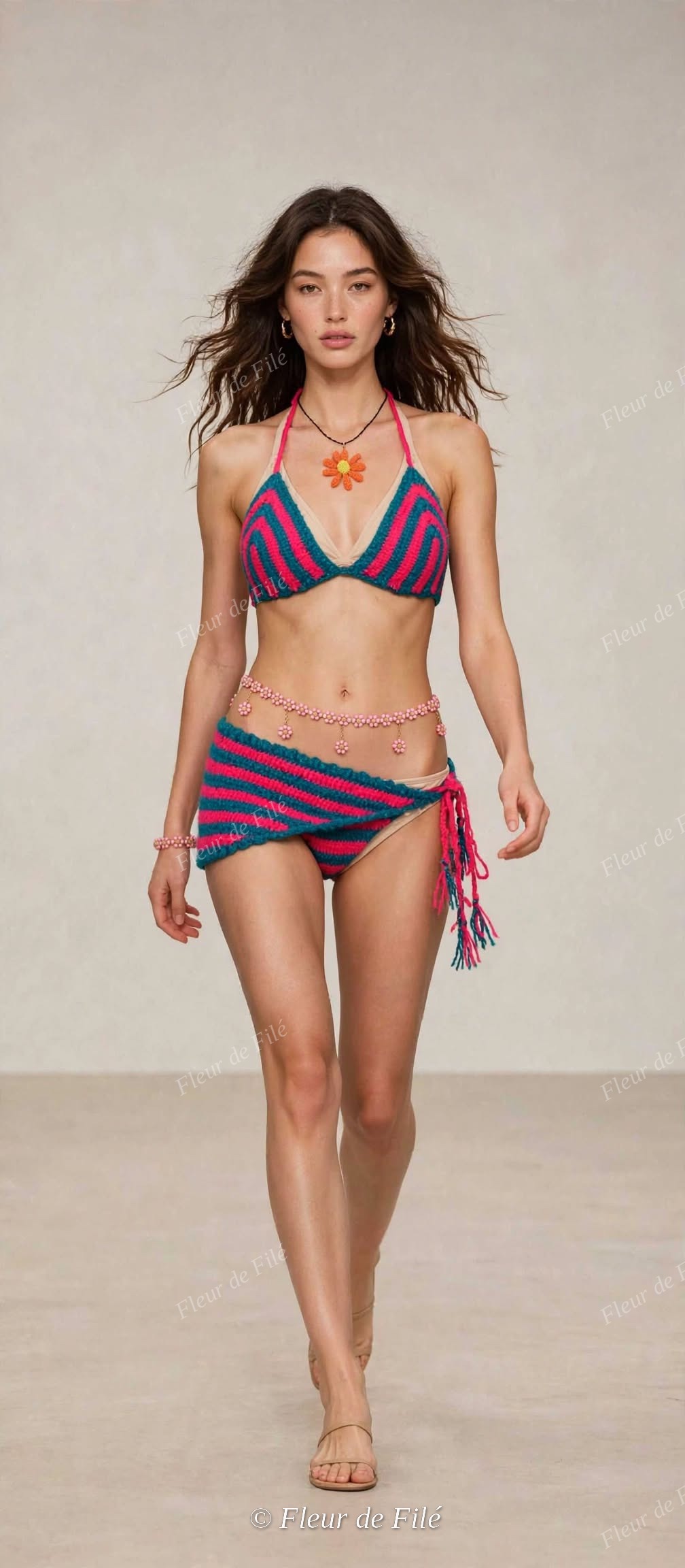 Pink Crochet Bikini Set - Fuchsia