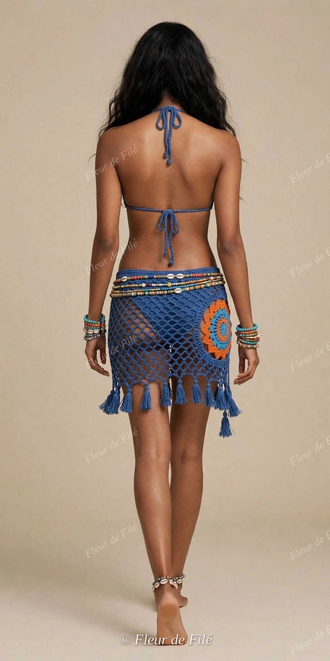 Crochet Mini Skirt Set - Bleu Tassel