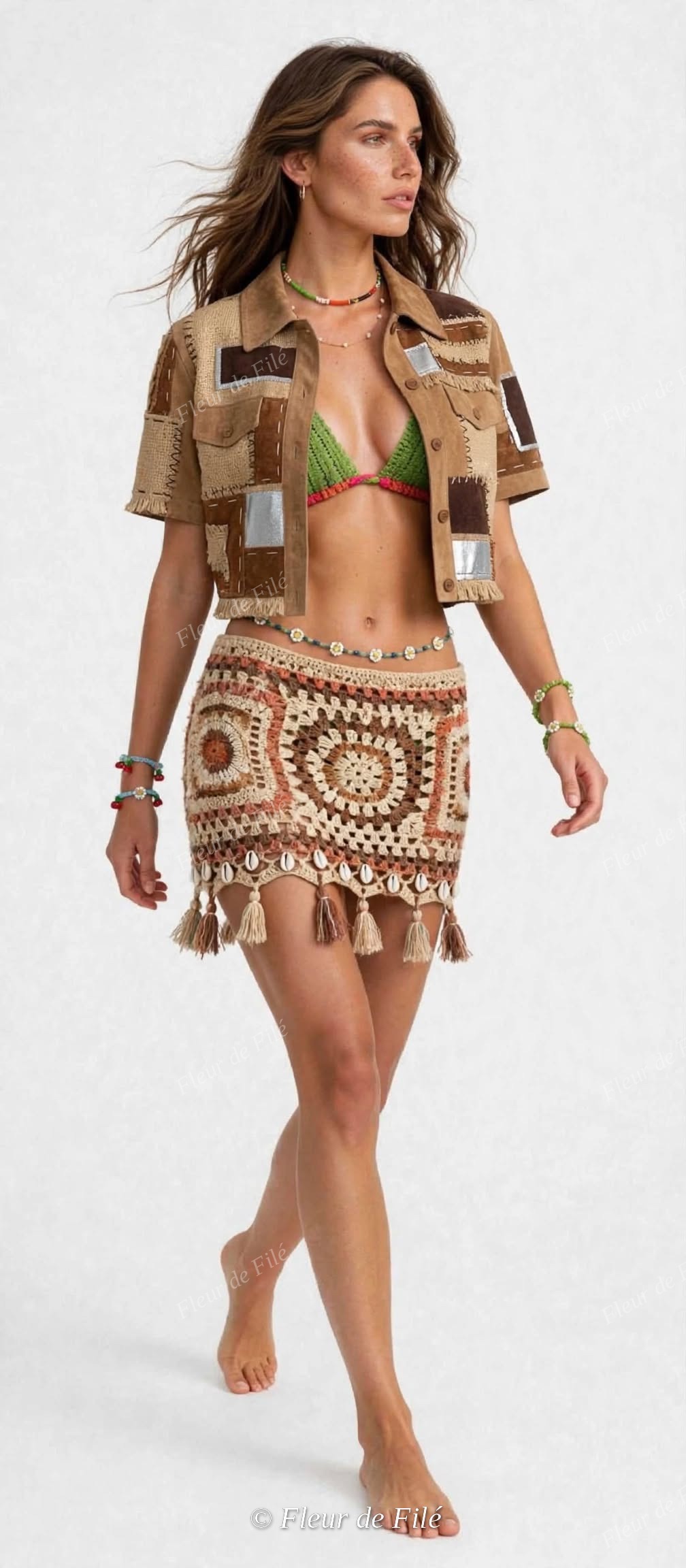 Patchwork Suede Jacket for Women - Patch Cuir