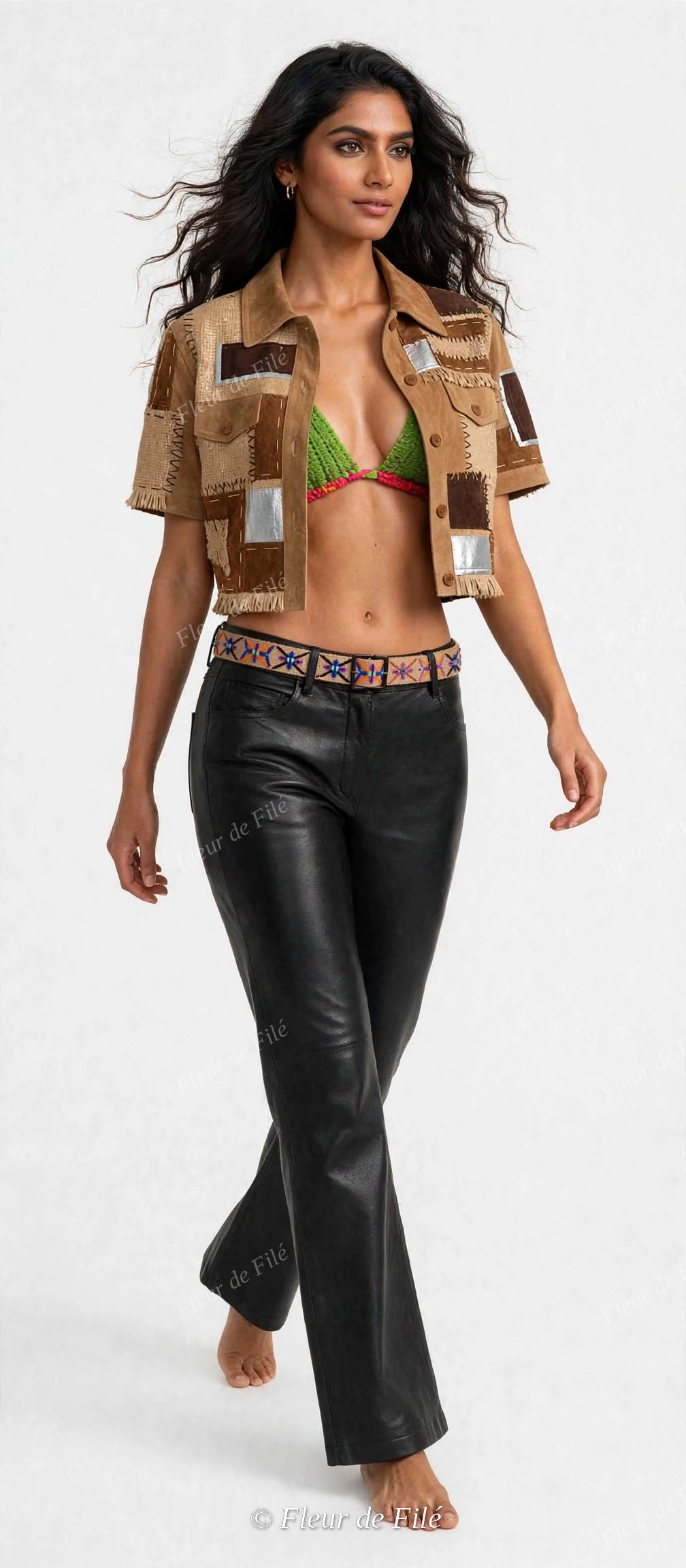 Patchwork Suede Jacket for Women - Patch Cuir