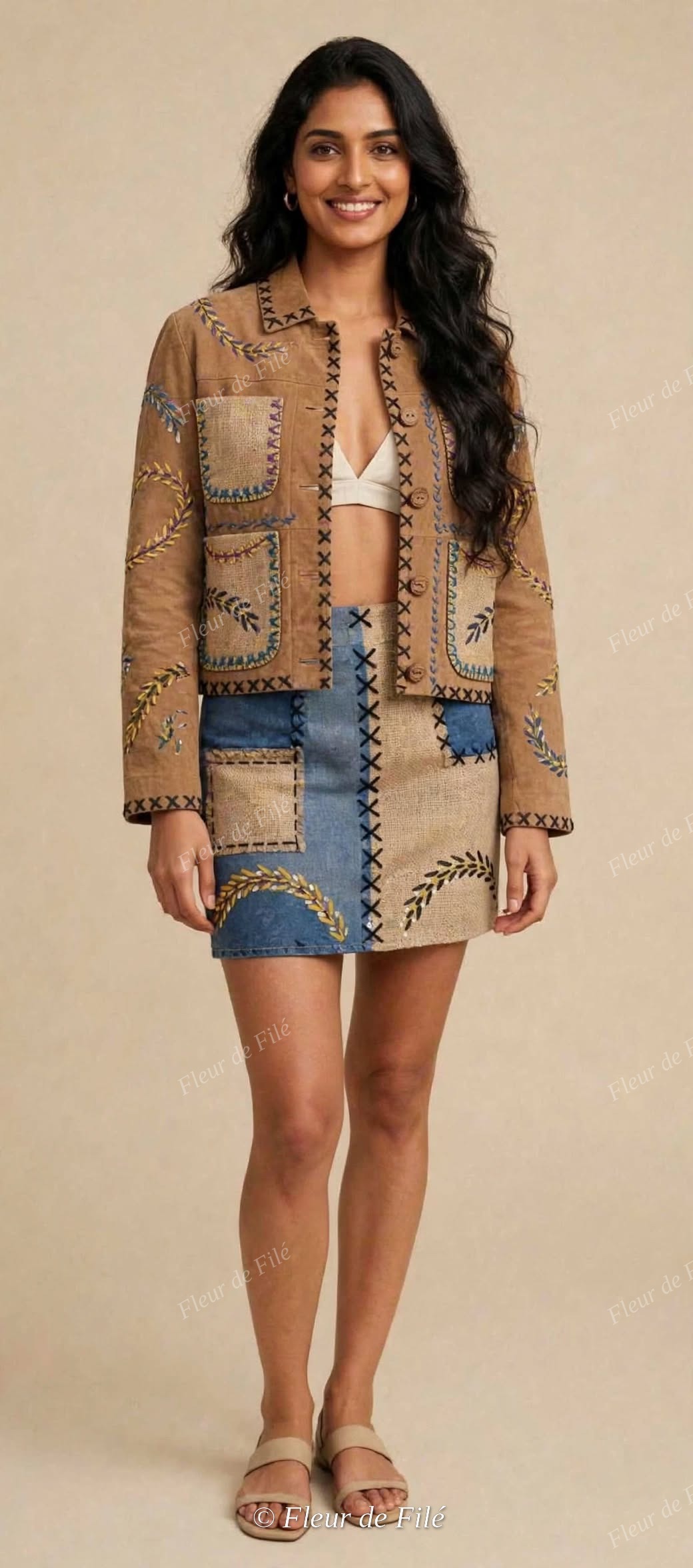 Women's Cropped Suede Jacket - Daim Brodé